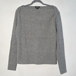 111 STATE Wool/Cashmere Grey Ribbed Career Minimalist Casual Boatneck Sweater L